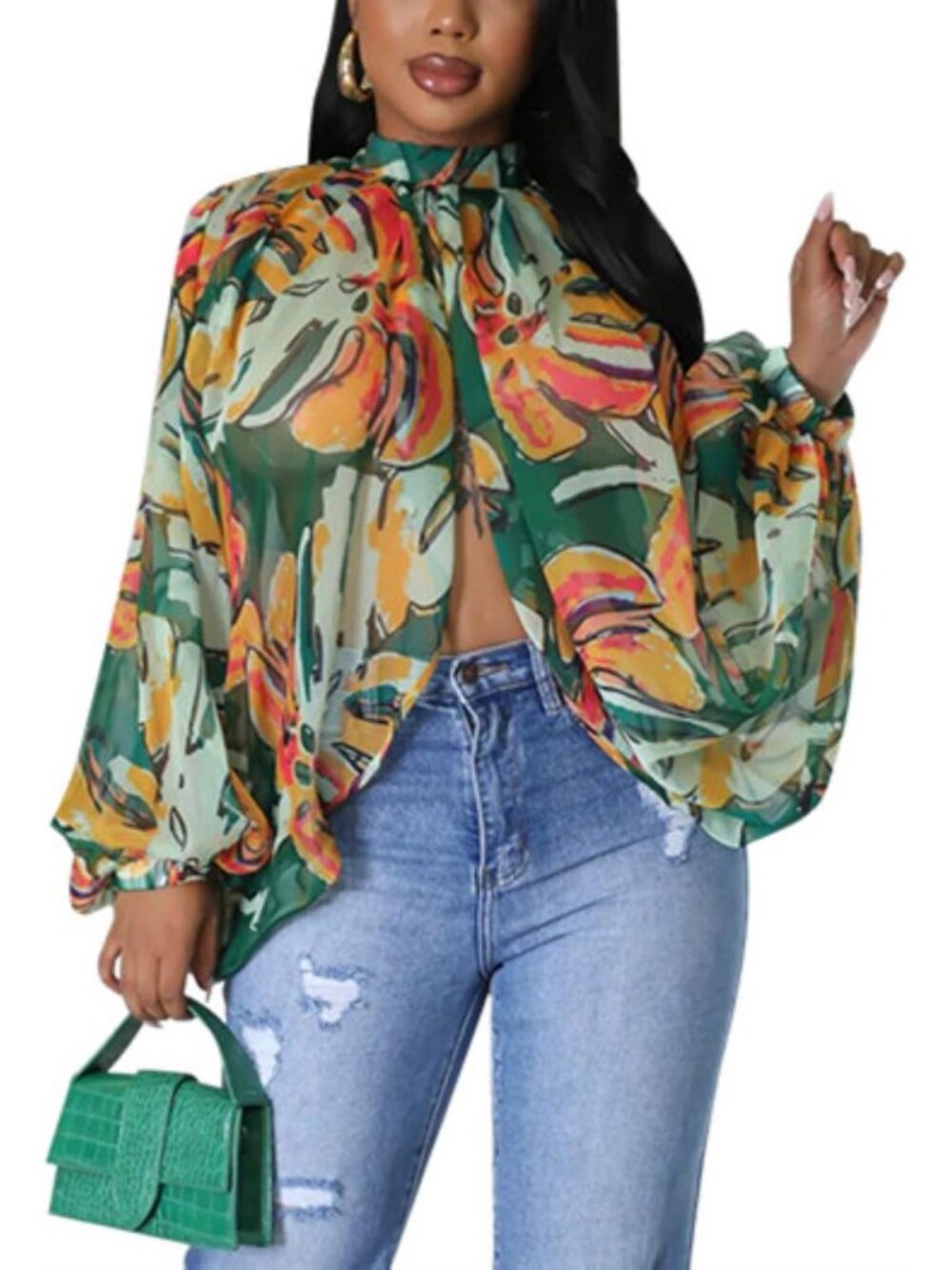 Chic Batwing Sleeve Chiffon Blouse - Sexy Party Top for Women, Night Out